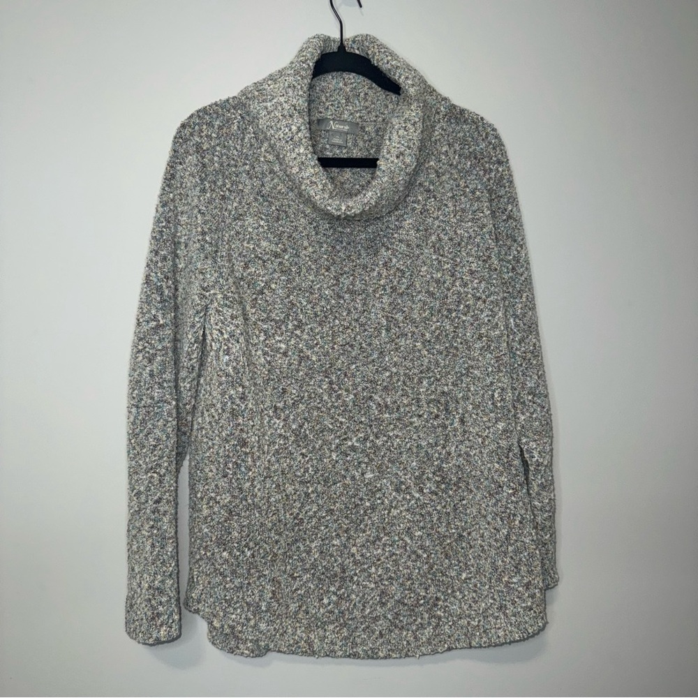 Natural Reflections Womens XL Cowl Neck Sweater Grey Marled Knit Pullover‎ Top